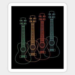 Four Ukulele Outlines Retro Color Sticker